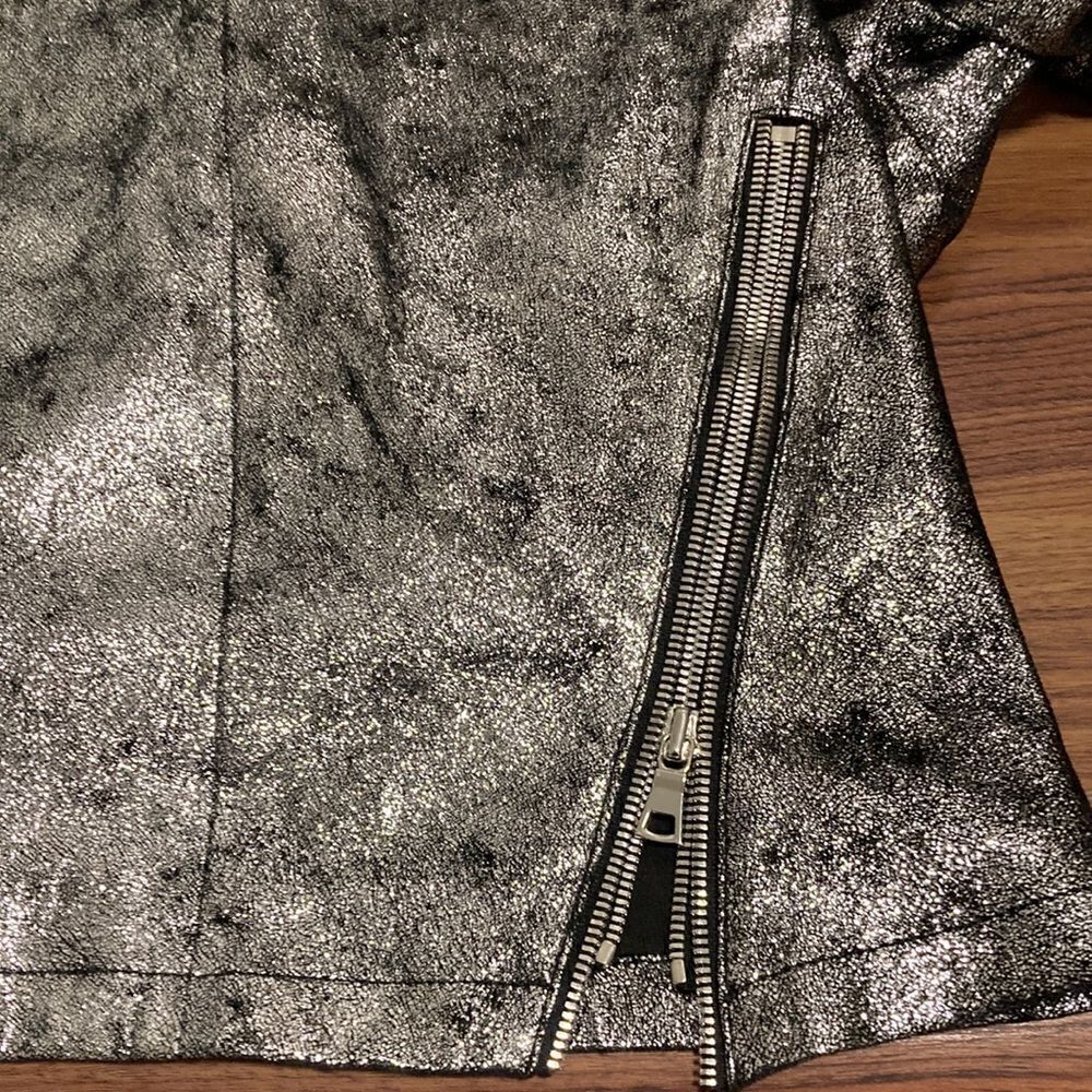 RTA Calfskin Silver Metallic Leather Mini Dress with Exposed Zippers. Size 0. - Picture 10 of 11